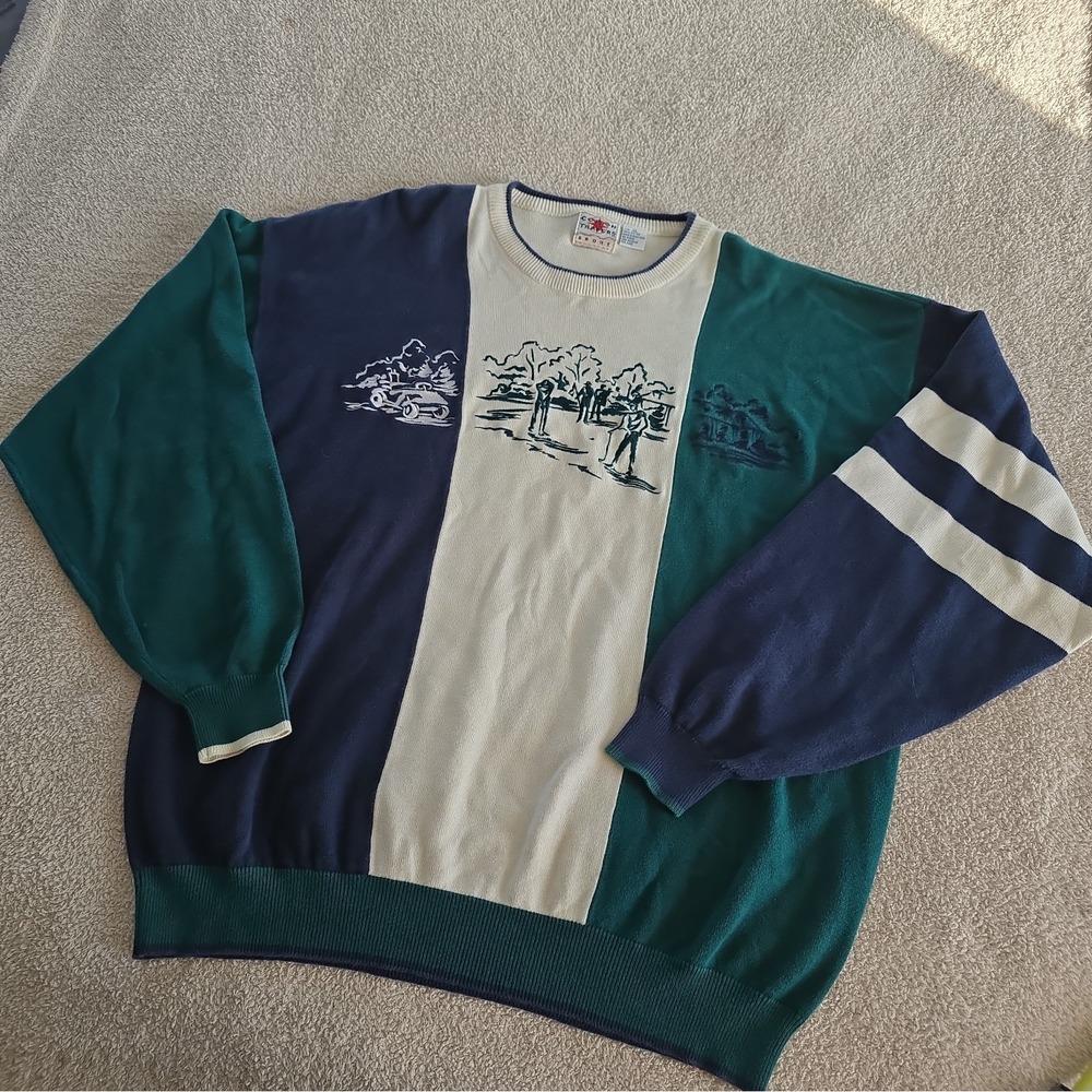 Vintage 90s Cotton Traders Sport Golf Motif Knit Sweater Size XL Grandpacore